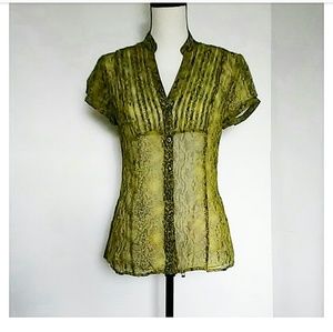 🌹 Express DESIGN STUDIO | Green Silk  Shirt